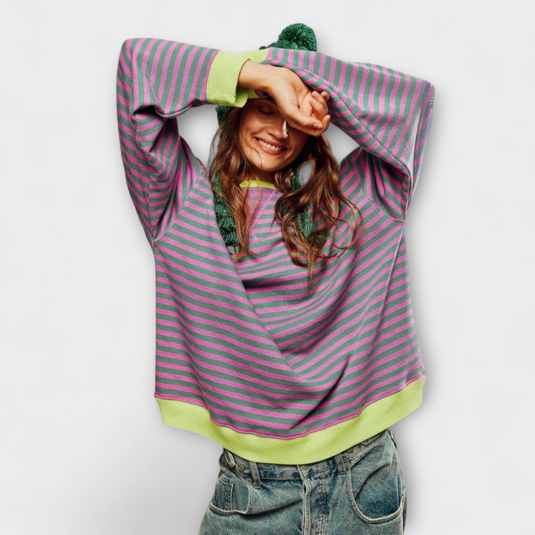 Jenny | Randig oversized stickad tröja